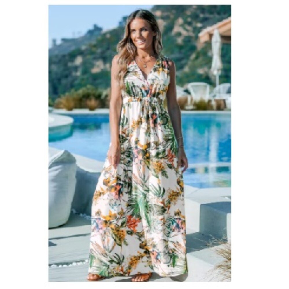 Cupshe Tropical Tie Waist Maxi Dress Multi / L